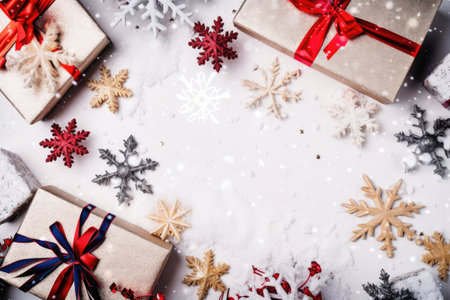 christmas border with snowflakes, stars and presents, created with generative aiの素材