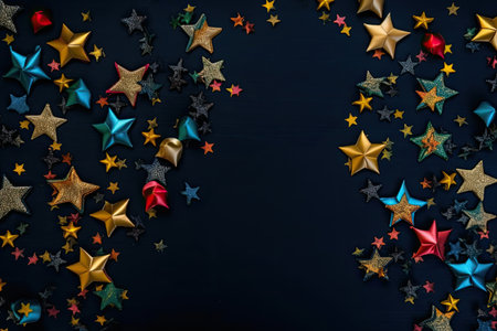 festive and colorful christmas border with golden stars on a dark background, created with generative aiの素材