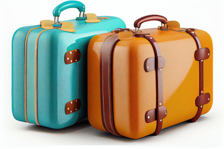 leather bright suitcases for traveling isolated on white background, created with generative aiの素材
