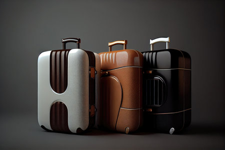 black brown and white travel suitcases for traveling, created with generative aiの素材