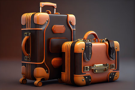 suitcases for traveling leather bags on wheels for business trips, created with generative aiの素材