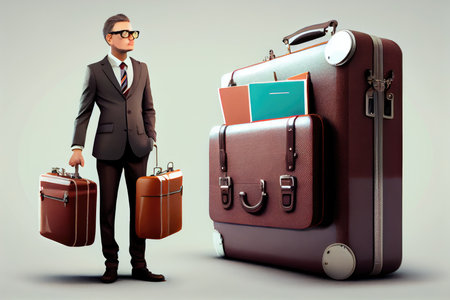 businessman and cases for traveling on light background, created with generative aiの素材
