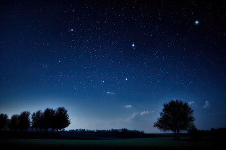 dark blue night sky, with shining stars and moon, created with generative aiの素材