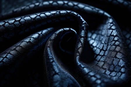 close-up of dark blue fabric, with texture and shine visible, created with generative aiの素材