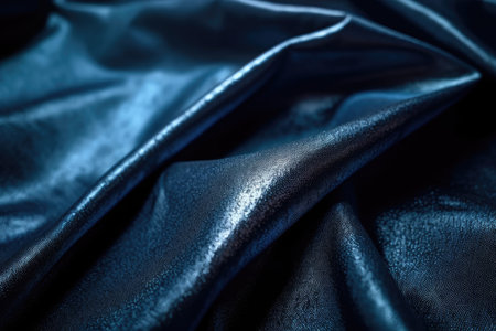 close-up of dark blue fabric, with texture and shine visible, created with generative aiの素材