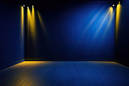 dark blue backdrop with yellow light shining on it, created with generative aiの素材
