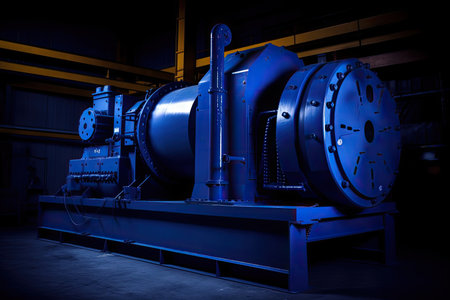 blue steel machinery, dark blue backdrop, created with generative aiの素材