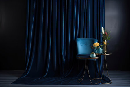 dark blue velvet backdrop for luxurious look, created with generative aiの素材