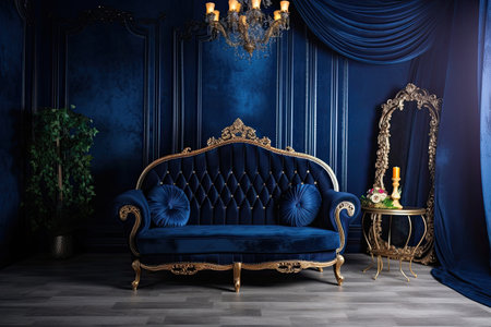 dark blue velvet backdrop for luxurious look, created with generative aiの素材