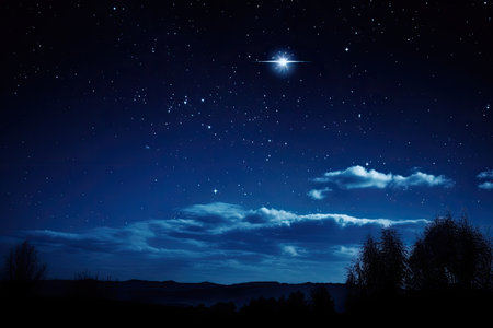dark blue night sky, with stars and moon shining bright, created with generative aiの素材