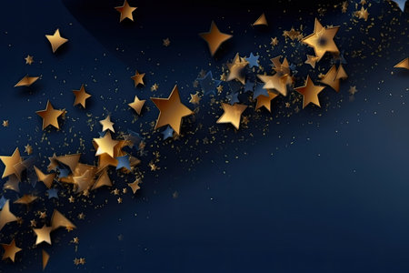 dark blue background with golden stars and shimmering light, created with generative aiの素材