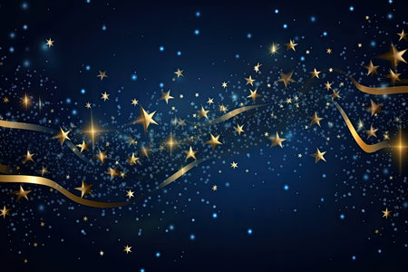 dark blue background with golden stars and shimmering light, created with generative aiの素材