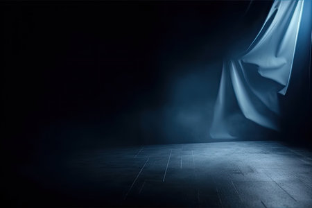 dark blue backdrop with spotlight, creating dramatic effect, created with generative aiの素材