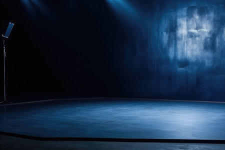 dark blue backdrop with spotlight, creating dramatic effect, created with generative aiの素材