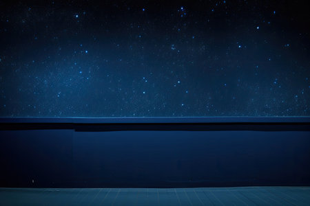 dark blue wall with light blue starry night sky in the background, created with generative aiの素材