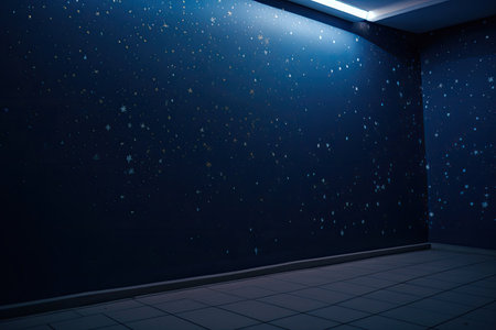 dark blue wall with light blue starry night sky in the background, created with generative aiの素材