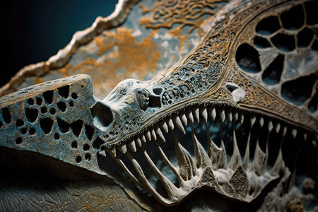 close-up of fossilized dinosaur bone, with intricate details visible, created with generative aiの素材