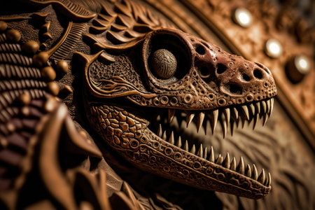 close-up of dinosaur fossil, with intricate details visible, created with generative aiの素材