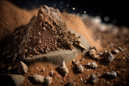 close-up of dinosaur bone, with dust and debris from excavation site visible, created with generative aiの素材