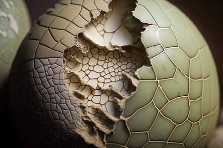 close-up of dinosaur eggshell, with visible pores and cracks, created with generative aiの素材
