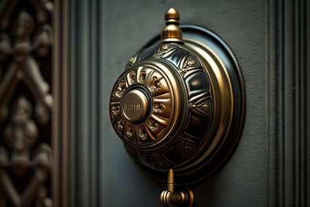 close-up of doorbell, with its chime ringing, created with generative aiの素材