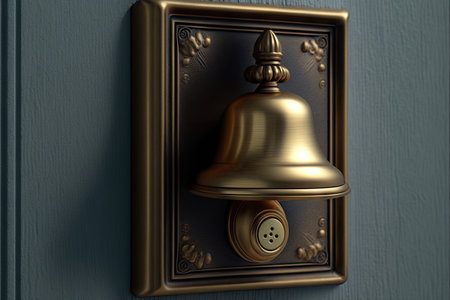 close-up of doorbell, with its chime ringing, created with generative aiの素材
