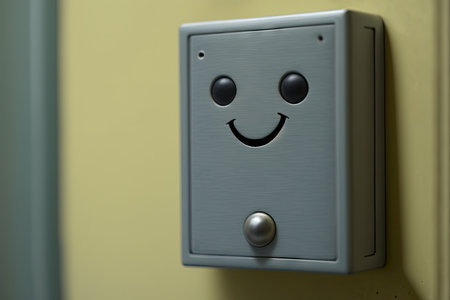 close-up of doorbell button, with the sound of a cheerful chime in the background, created with generative aiの素材