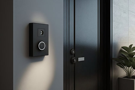 doorbell in contemporary interior with sleek and minimalistic design, created with generative aiの素材