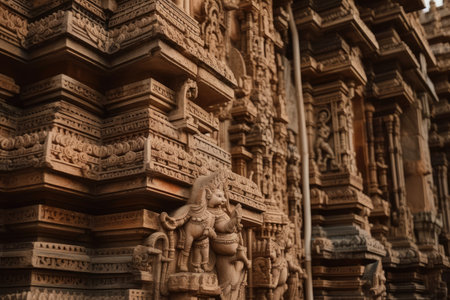 close-up of hindu temples intricate carvings and sculptures, created with generative aiの素材