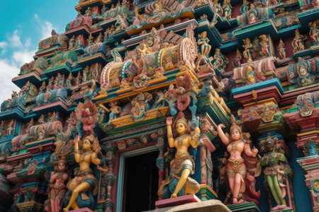 beautiful hindu temple with intricate artwork and vibrant colors, created with generative aiの素材
