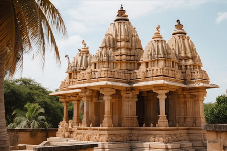 contemplative hindu temple with silent meditators and stillness, bringing inner peace, created with generative aiの素材