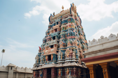 view of hindu temple, with intricate architecture and decorations, visible, created with generative aiの素材