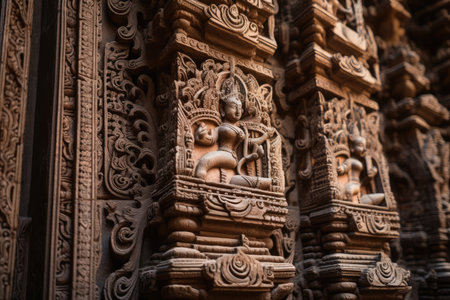 close-up of hindu temples intricately carved doorway, symbolizing the path to enlightenment, created with generative aiの素材