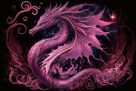pink dragon, surrounded by swirls of magic, casting spell, created with generative aiの素材