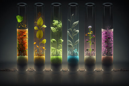 plant seeds grown in a test tube with the help of various growth media, created with generative aiの素材