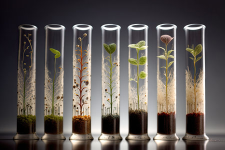 a series of test tubes, each containing a different type of seed and growing medium, created with generative aiの素材