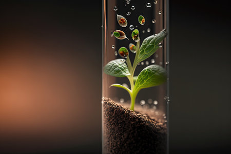 close-up of a test tube with the seeds germinating, created with generative aiの素材