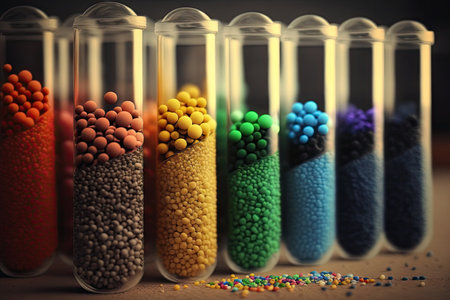 a colorful array of seeds in test tubes, ready to be planted, created with generative aiの素材
