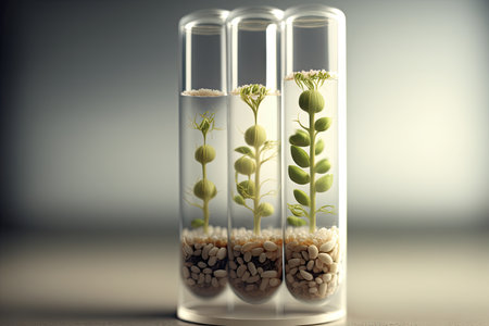 close-up of seeds sprouting in the test tubes, created with generative aiの素材