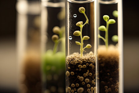 close-up of seeds sprouting in the test tubes, created with generative aiの素材