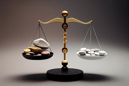 a balanced scale with two weights, one on each side, created with generative aiの素材