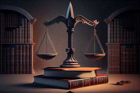 scale of justice, with one side filled with books and the other empty to represent a fair trial, created with generative aiの素材