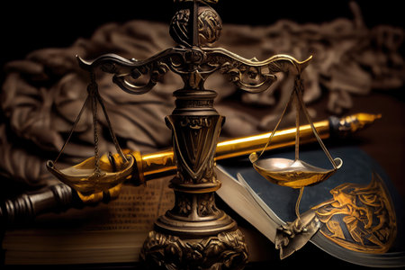 scales of justice with sword and scales to symbolize the fight for truth and justice, created with generative aiの素材