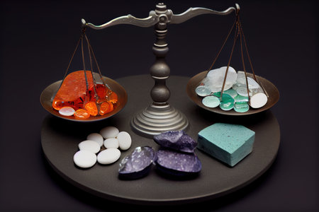 close-up of scales, with a mix of weights showing the fairness and equality, created with generative aiの素材