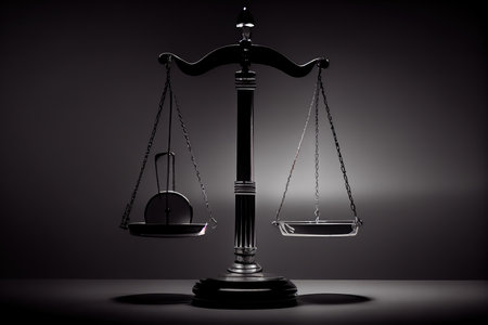 a set of scales, with one side hanging lower than the other, symbolizing justice, created with generative aiの素材