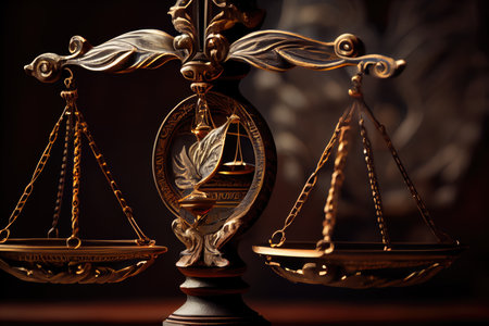close-up of scales of justice, showing the balance and precision, created with generative aiの素材