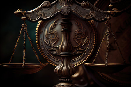 close-up of scales of justice, showing the balance and precision, created with generative aiの素材
