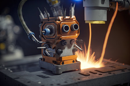 spot welding robot with heated tip that melts metal during spot weld, created with generative aiの素材