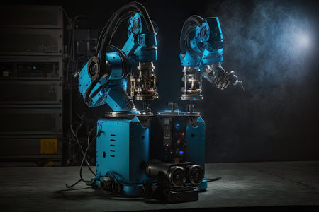 spot welding robot with dual arm, welding two parts at once, created with generative aiの素材