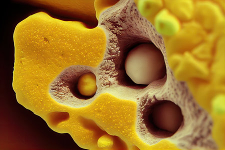 close-up of ear canal, with visible buildup of yellow, sulfur deposits, created with generative aiの素材